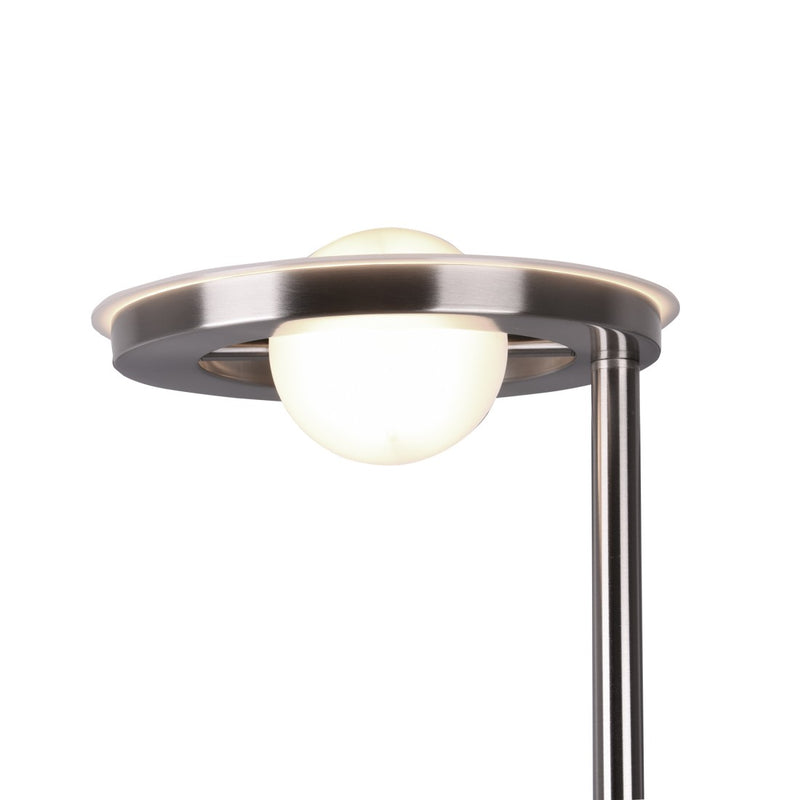Barrie - Lampada da terra moderna acciaio satinato, piantana LED 32W con braccio da lettura LED 6W