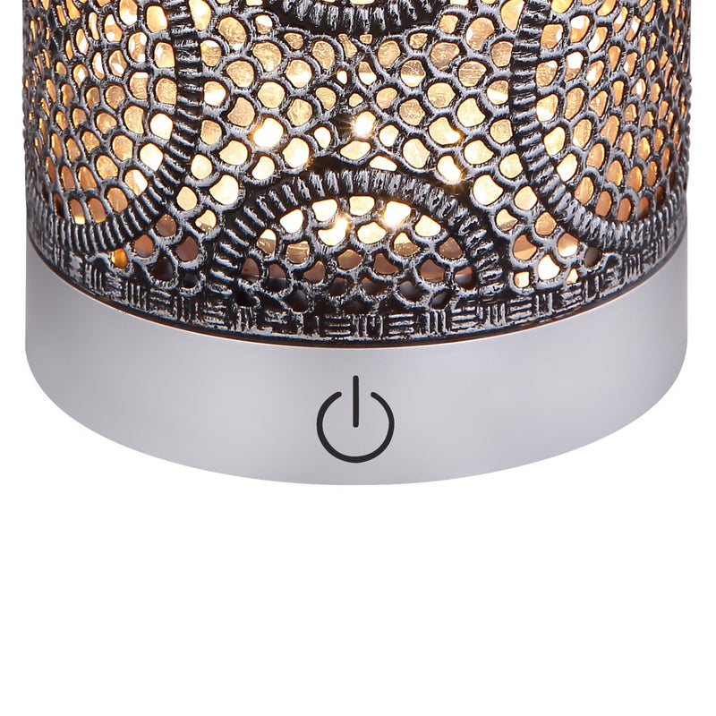 Bonea - Lampada etnica retrò vintage in metallo finitura argento antico, LED 5W 3000K 3 intensità di luce, interruttore touch, Globo Lighting