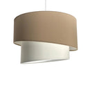 Sospensione cilindro doppio in tessuto sabbia e bianco avorio per soggiorni e camere Made in Italy