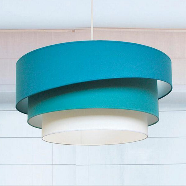 Lampadario Circles | Triplo cilindro | Tessuto azzurro | Illuminazione moderna