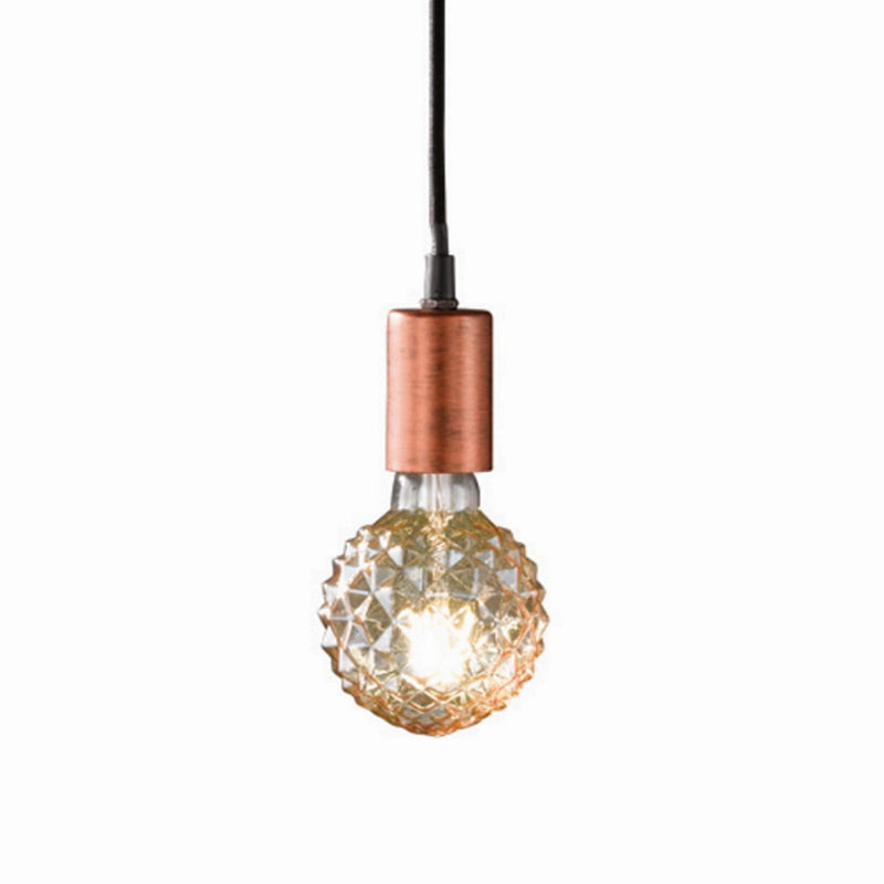 lampadario in corda con portalampada in rame