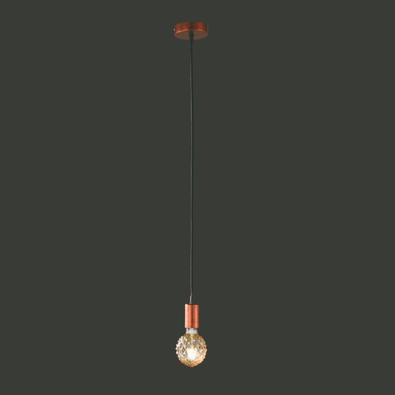 lampada a sospensione in corda e metallo color rame