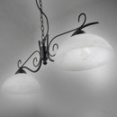 lampadario rustico country bilanciere 2 luci con vetri decorati in alabastro