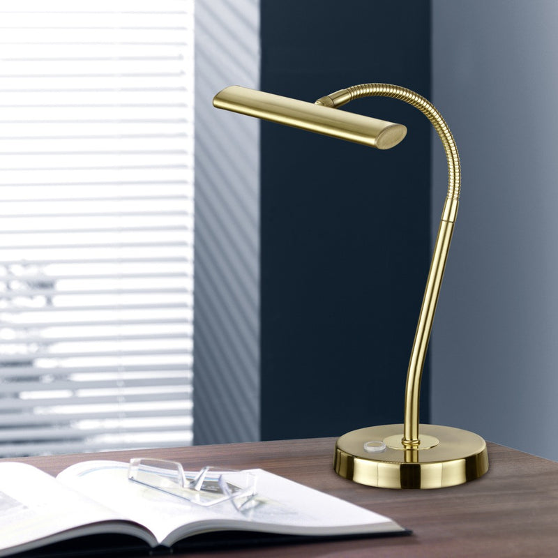 Curtis - Lampada LED 4W flessibile, professionale da ufficio, oro antico, 3 intensità di luce