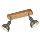 Faretto Delhi 2 luci orientabili in legno e metallo anticato stile vintage installazione parete soffitto