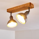 Faretto vintage Delhi a 2 luci in metallo anticato e legno chiaro, design retrò