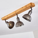 Faretto vintage a 3 luci Delhi orientabili in legno chiaro e metallo anticato per parete o soffitto