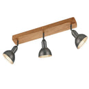 Illuminazione rustica con faretto Delhi 3 luci, struttura in legno naturale e metallo anticato