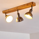 Lampada da soffitto stile vintage Delhi con tre faretti orientabili in legno e gabbia metallo nero