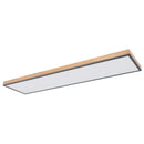 plafoniera LED rettangolare con cornice effetto legno e diffusore opale