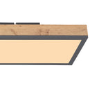 plafoniera rettangolare moderna con cornice effetto legno e luce calda