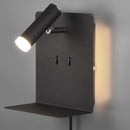 applique moderna nera in metallo con doppia illuminazione LED e presa USB