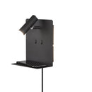 applique con doppia luce LED nera e ripiano integrato per camera da letto