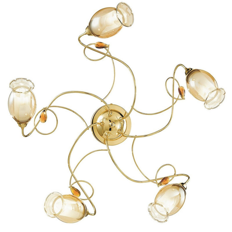 Ely - Plafoniera classica design floreale oro 5 luci
