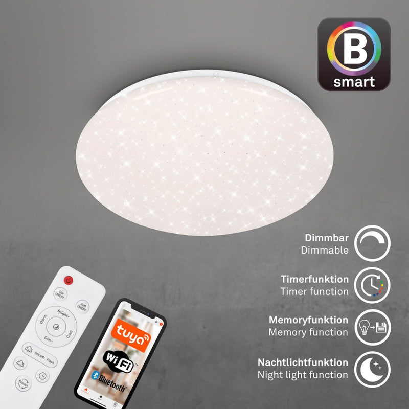 Barny - Plafoniera LED 21W, Ø 33cm, con telecomando, dimmerabile, bianco variabile CCT, luce colorata RGB, Smart WI-FI