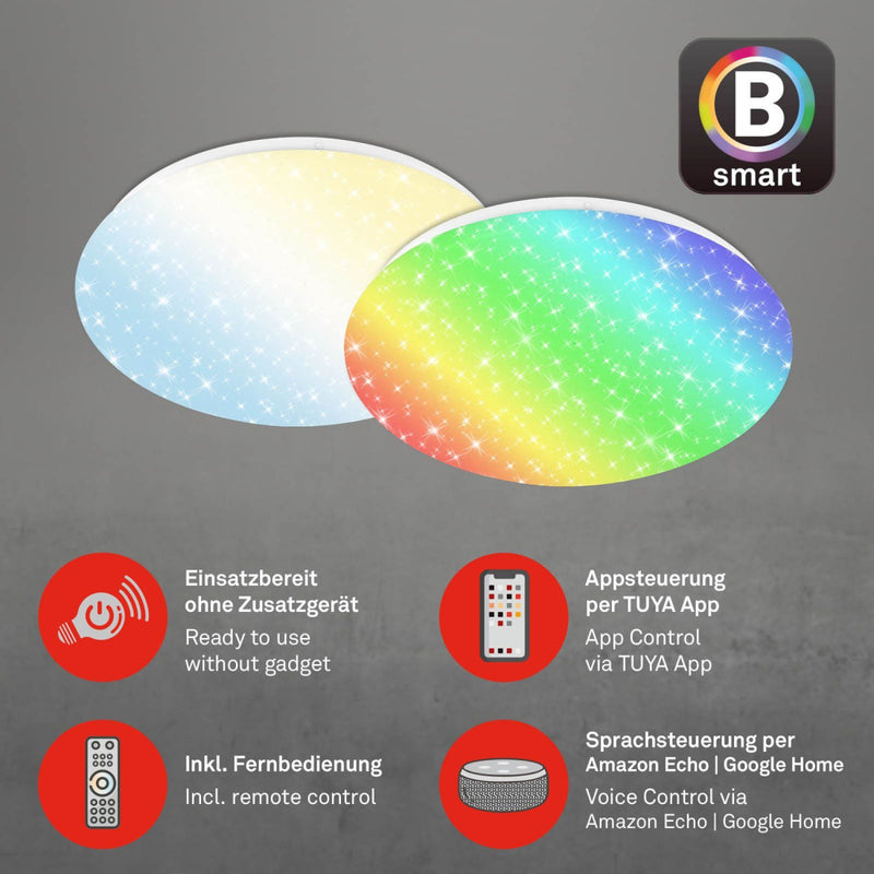 Barny - Plafoniera LED 21W, Ø 33cm, con telecomando, dimmerabile, bianco variabile CCT, luce colorata RGB, Smart WI-FI