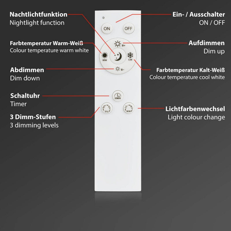 FRAME SMART - Plafoniera moderna nera LED 50W, 5500lumen, 2700-6500K, bianco variabile CCT, telecomando, wifi, timer, luce notturna, funzione memoria, Briloner 3515-015