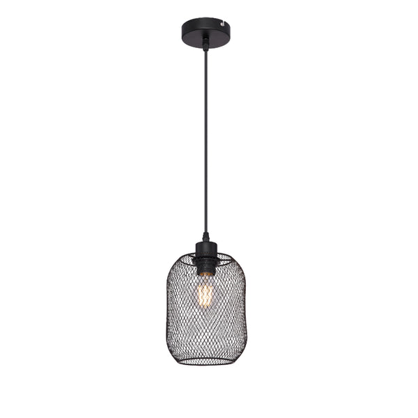 Anya - Lampadario moderno vintage paralume a gabbia Ø15 cm, in metallo nero, Globo Lighting