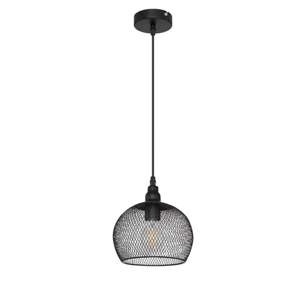 Anya - Lampadario moderno vintage paralume a gabbia Ø19 cm, in metallo nero, Globo Lighting