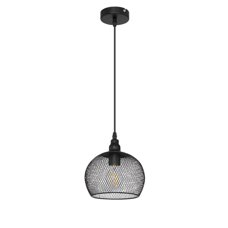 Anya - Lampadario moderno vintage paralume a gabbia Ø19 cm, in metallo nero, Globo Lighting