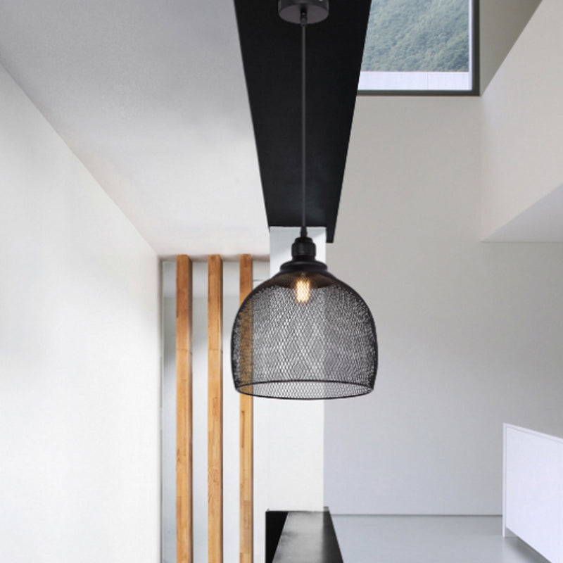 Anya - Lampadario moderno vintage paralume a gabbia Ø28 cm, in metallo nero, Globo Lighting
