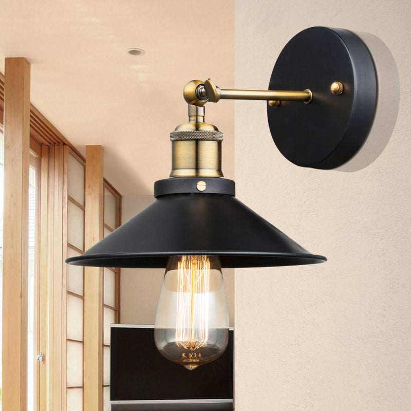 Lenius - Lampada da parete rustica con braccio, applique nera ed ottone anticato, Globo Lighting