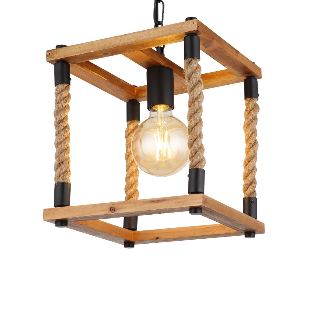 Lampada A Sospensione Seegaard 3 Luci In Metallo E Legno, Design Scandinavo, Nero E Marrone, E27