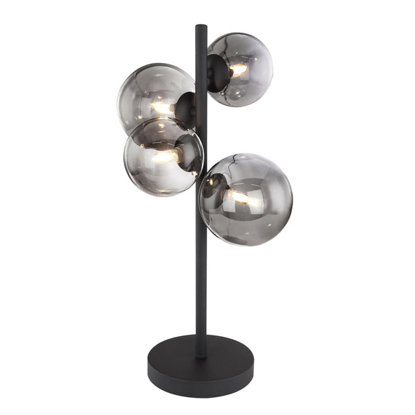 Riha - Lampada moderna in metallo nero a 4 luci, lampadine G9 4x3W LED incluse, bolle in vetro grigio fumo, Globo Lighting