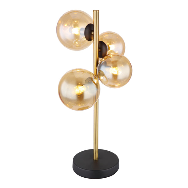 Riha - Lampada classica, in metallo dorato a 4 luci, lampadine G9 4x3W LED incluse, bolle in vetro ambra, Globo Lighting
