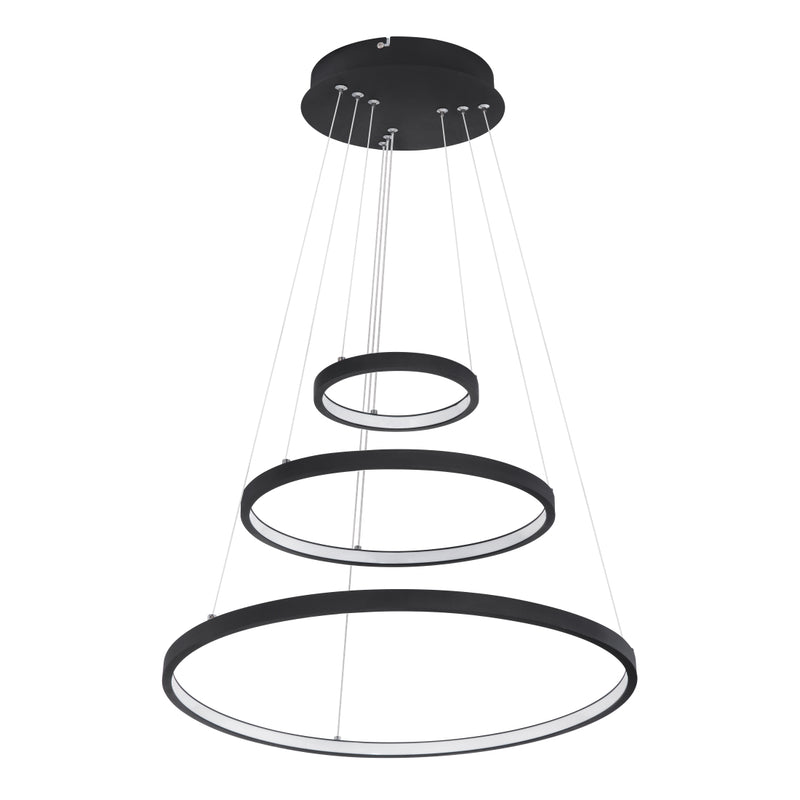 Ralph - Lampadario moderno triplo anello nero LED 57W dimmerabile, 3000K, Ø51cm, Globo Lighting