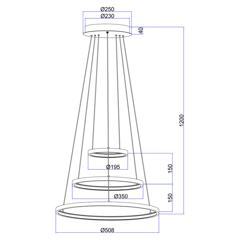 Ralph - Lampadario moderno triplo anello nero LED 57W dimmerabile, 3000K, Ø51cm, Globo Lighting