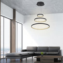 lampadario led moderno a triplo anello nero 57w dimmerabile