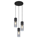 Lampadario a 3 sospensioni in metallo nero e vetri grigio