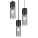 Lampadario a 3 sospensioni in metallo nero e vetri grigio