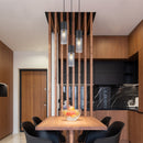 Lampadario a 3 sospensioni in metallo nero e vetri grigio