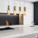 Lampadario a Barra con 4 Sospensioni in Metallo Oro e Vetri Ambrati - Eleganza e Calore per l'Illuminazione della Tua Casa