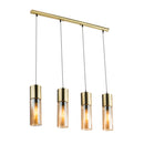 Lampadario a Barra con 4 Sospensioni in Metallo Oro e Vetri Ambrati - Eleganza e Calore per l'Illuminazione della Tua Casa
