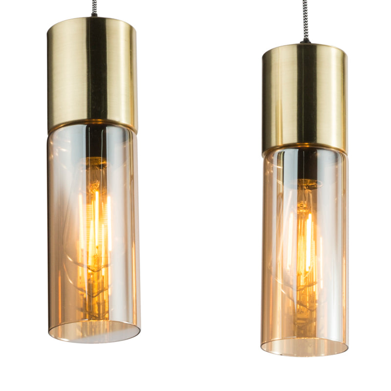 Lampadario a Barra con 4 Sospensioni in Metallo Oro e Vetri Ambrati - Eleganza e Calore per l'Illuminazione della Tua Casa