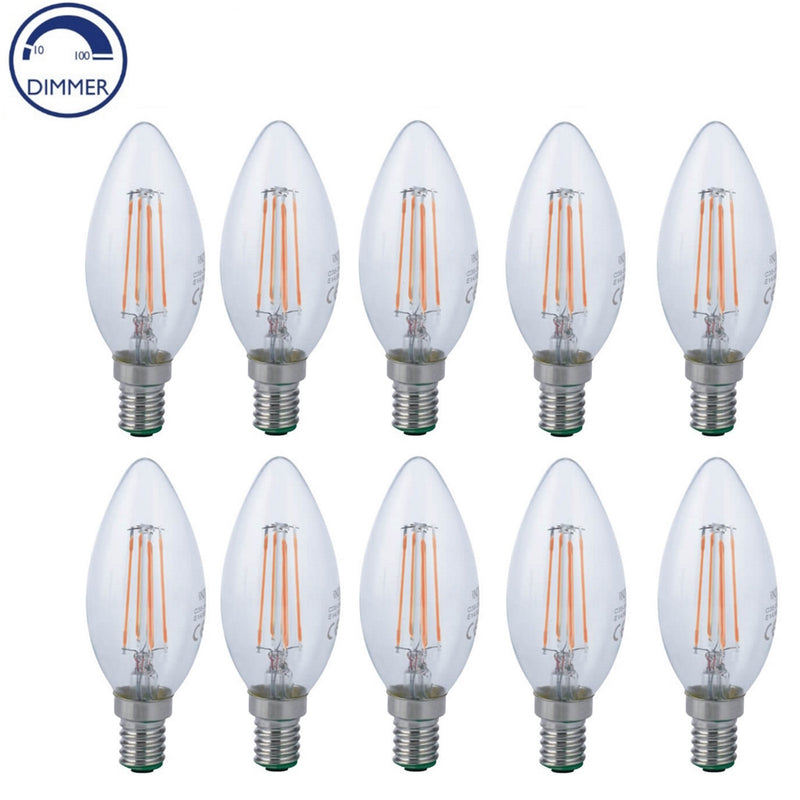 10 Lampadine LED 4W dimmerabili, trasparenti candela attacco E14