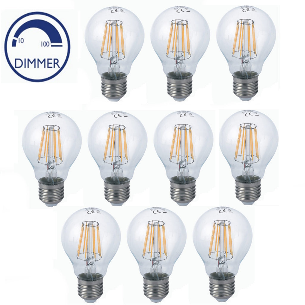 10 Lampadine LED 8W dimmerabili, trasparenti forma a goccia