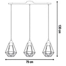 Lampadario nero a sospensione vintage 3 luci diamante per cucina o soggiorno