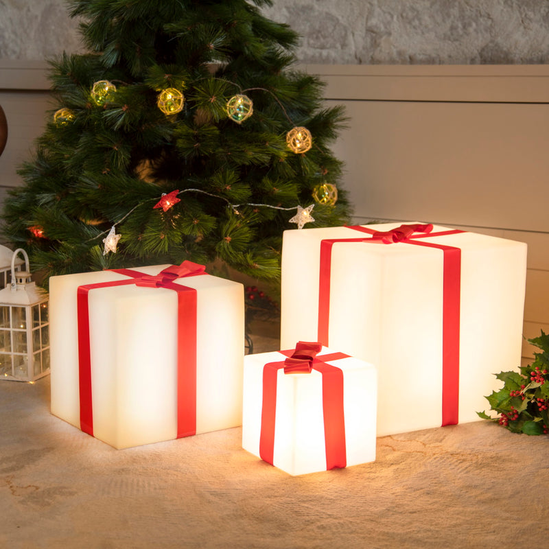 Gifty Solar- Lampada in plastica luminosa cubica a confezione regalo di Natale, LED RGB, con telecomando, IP65 da esterno, varie misure, Newgarden