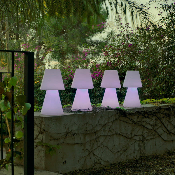 Lola 45: Lampada LED da tavolo in plastica bianca, IP65 per esterno, batteria ricaricabile, LED RGB