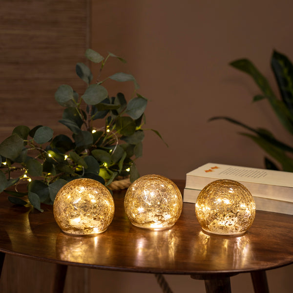 Lua 10 - Set 3 sfere in vetro dorato con luce LED