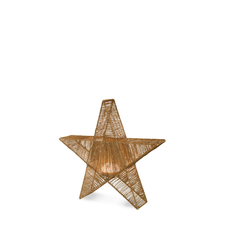 Sisine Star 60- Lampada decorativa a stella in fibre naturali intrecciate a mano, LED 900 lumen dimmerabile, con telecomando+ ghirlanda di luci LED inclusa