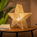 Sisine Star 60- Lampada decorativa a stella in fibre naturali intrecciate a mano, LED 900 lumen dimmerabile, con telecomando+ ghirlanda di luci LED inclusa