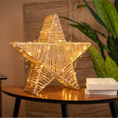 Sisine Star 60- Lampada decorativa a stella in fibre naturali intrecciate a mano, LED 900 lumen dimmerabile, con telecomando+ ghirlanda di luci LED inclusa