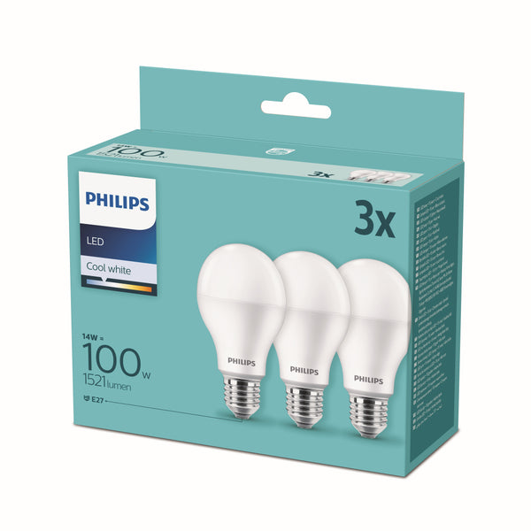 Philips - Confezione risparmio 3 lampadine LED 13W=100W E27, luce bianco naturale 4000K.