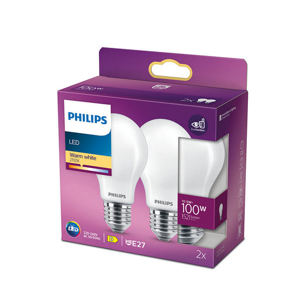 Philips - 2 lampadine LED 10,5W=100W, attacco E27, luce bianco caldo 2700K,