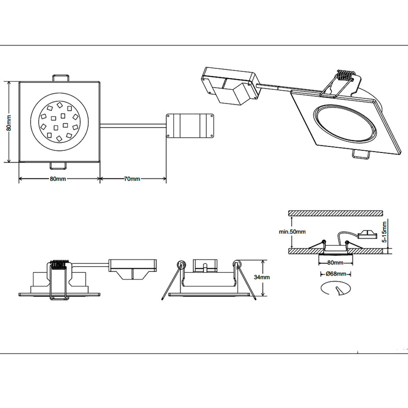 faretti rila quadrati acciaio satinato LED 5W luce bianco caldo 3000K